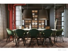 工业风餐厅餐桌椅组合素材