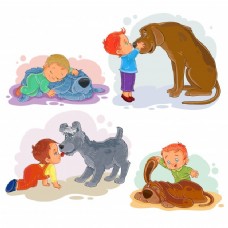 剪贴画插图的小男孩和他们的狗