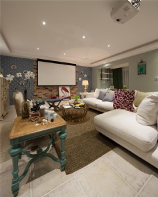 现代室内现代浅色系客厅白色沙发室内装修效果图