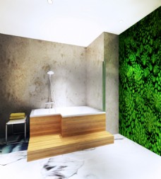 室内设计简约现代浴室绿色墙面3d效果图max
