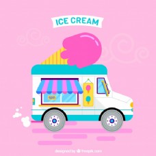 粉红色背景的冰淇淋车
