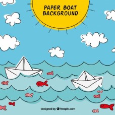 在海上的纸船夏季背景