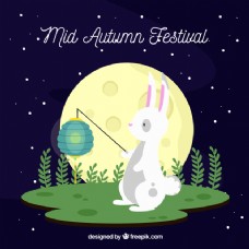 秋日可爱的兔子灯中秋节
