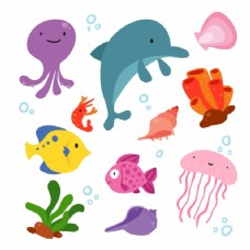 海洋生物的插图收集
