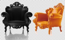 欧式黑色橙色扶手椅免抠png透明图层素材