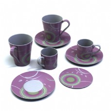 咖啡杯香芋色花纹陶瓷杯子3d模型