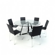 高端时尚玻璃圆餐桌椅组合