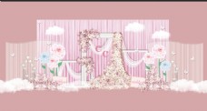 室内设计浪漫粉色迎宾区psd婚礼效果图