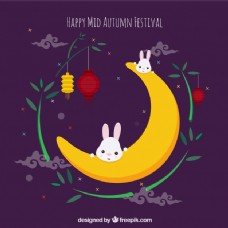秋日月亮上的兔子中秋节