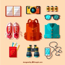 在平面设计的背包和其他旅游要素