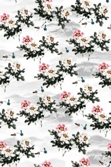 水墨中国风中国风水墨花卉素材无缝背景手绘水墨花卉