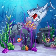 海底世界里的鲨鱼插画