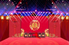 红色中国风婚礼舞台效果图