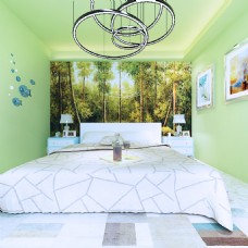 室内设计宾馆卧室绿色系森林系效果图3D
