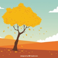 多彩的背景手绘秋季树木与景观