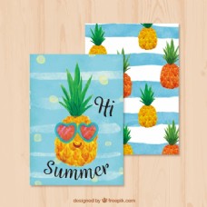 夏季水彩贺卡与菠萝
