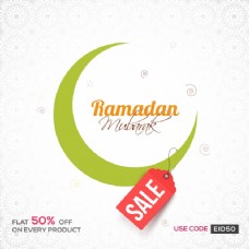 Ramadan Mubarak在花艺设计装饰背景绿色的月牙。可作为销售海报、横幅、传单伊斯兰节日。