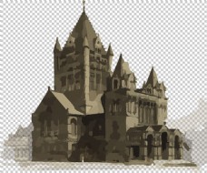 手绘古色古香教堂免抠png透明图层素材