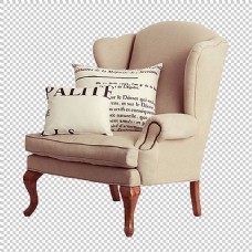 浅黄色布艺扶手椅免抠png透明图层素材