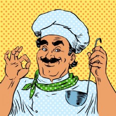 可爱卡通手绘胖厨师插画