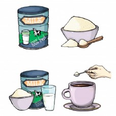 茶向量组的奶粉卡通插画