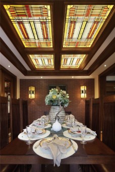 装修花纹中式风情餐厅特色花纹吊顶室内装修效果图