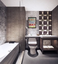 室内设计拼花瓷砖铺贴3D效果图浴室