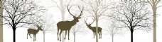 森林树木手绘树木森林麋鹿动物装饰画