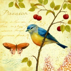 樱桃园美丽的翠鸟油画装饰画