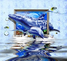 3D合成蓝色海豚电视背景效果图