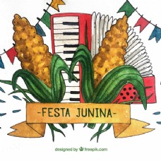 Festa junina的背景与传统水彩画元素