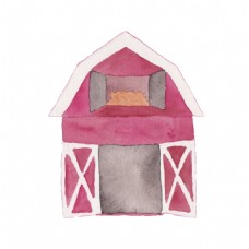 红房子手绘玫红色小房子透明卡通素材装饰