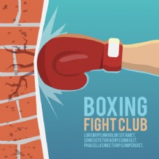 背景墙拳击手套打砖墙的卡通拳击搏击俱乐部海报矢量图