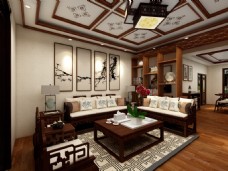 中式复古室内客厅效果图设计