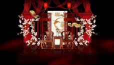 中式花瓶雕花屏风梅花婚礼迎宾展示效果图