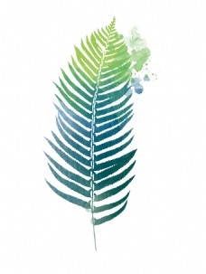 绿树手绘彩绘树叶绿色蓝色叶子装饰画