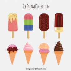 八种美味冰淇淋的扁平包装