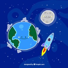 月亮和地球的火箭画手好背景