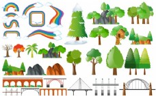 彩虹、树木和设计元素