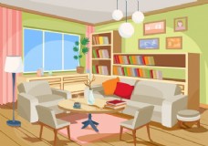 一个舒适的家矢量卡通插画的房间内一间客厅