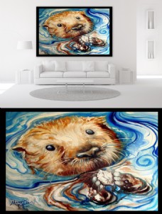 水中动物水中的小水濑卡通彩绘油画动物客厅装饰画