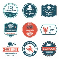 美食插图海鲜永远新鲜鱼产品美食寿司日本料理龙虾酒吧图标设置孤立矢量插图