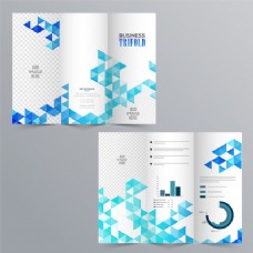 创造性的商业三折叠的小册子和蓝色抽象的几何设计，图表元素和空间来增加你的影像。