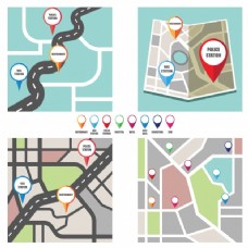 五颜六色的针指向重要公共区域的路线图