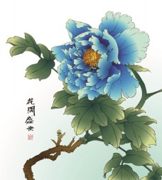 国画牡丹中国风传统牡丹工笔画矢量素材
