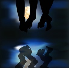 夜景水面上的情侣插画
