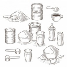 茶向量组的奶粉卡通插画