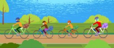 自行车运动淘宝户外运动矢量自行车公路海边树木海报