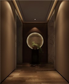 室内背景现代客厅走廊装修深褐背景墙室内装修效果图
