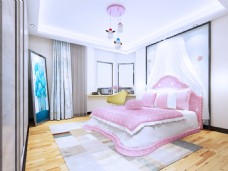 室内设计卧室帷幔粉色女生房间3d效果图max
